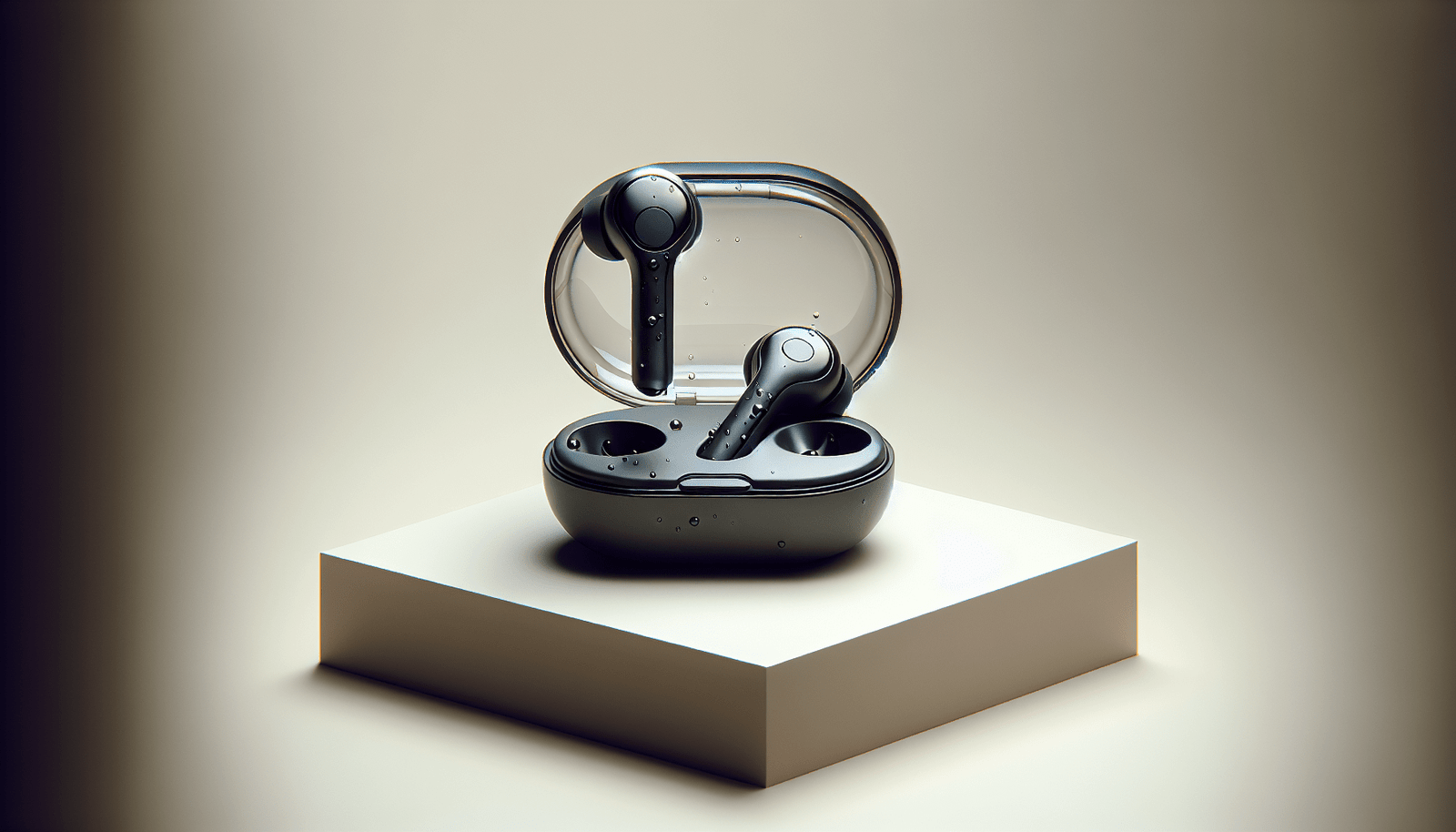 Pair of sleek, waterproof wireless earbuds designed for swimming, workouts, and outdoor adventures, offering premium sound and a comfortable fit.