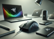 3D image of a desk setup with the Razer Pro Click Mini mouse, laptop, and smartphone, with title text 'My Ultimate Razer Pro Click Mini Review: Worth the Hype?