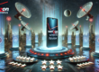 Futuristic 3D sci-fi illustration of a Verizon Wireless review featuring a sleek smartphone, holographic review screens, and a glowing cityscape with satellites and signal towers representing strong connectivity.