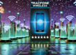 Futuristic 3D sci-fi illustration of a Tracfone Wireless review, showcasing an affordable smartphone, holographic review screens, and a budget-friendly futuristic city with digital towers and widespread coverage.