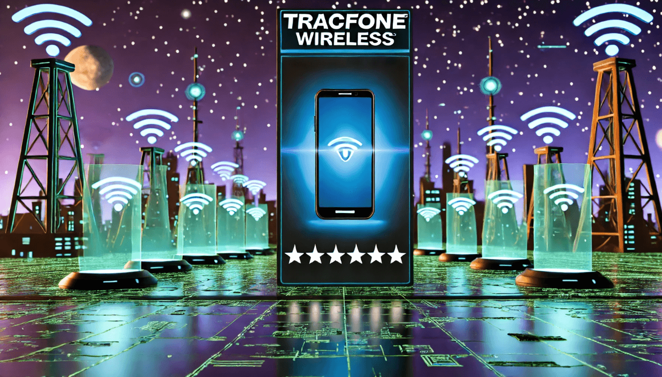 Tracfone Wireless Review: 3D Futuristic Sci-Fi Concept with Affordable Connectivity Futuristic 3D sci-fi illustration of a Tracfone Wireless review, showcasing an affordable smartphone, holographic review screens, and a budget-friendly futuristic city with digital towers and widespread coverage.