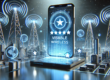Futuristic 3D sci-fi illustration of a Visible Wireless review, featuring a smartphone, holographic review screens, and a high-tech cityscape with blue and white signals representing reliable and affordable wireless coverage.